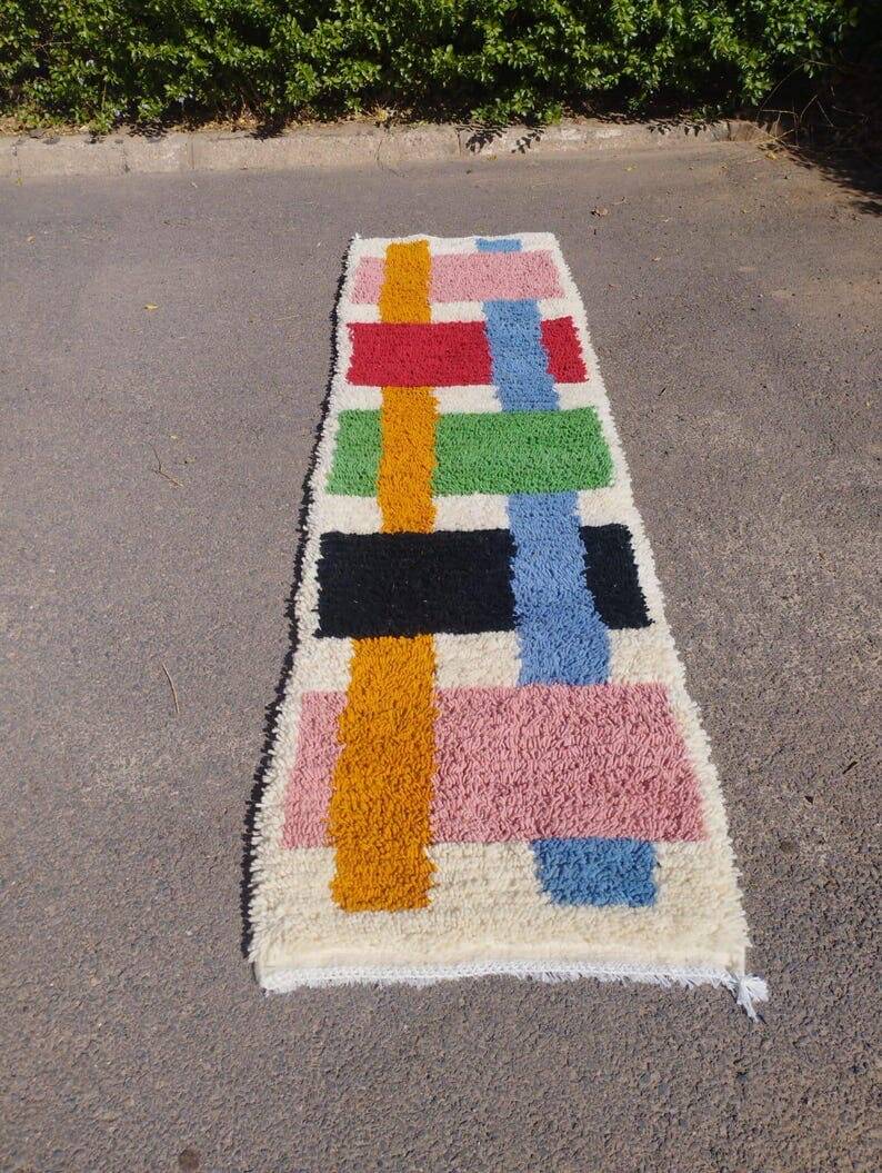 Handmade natural wool hallway rug, size 75 x 300 cm