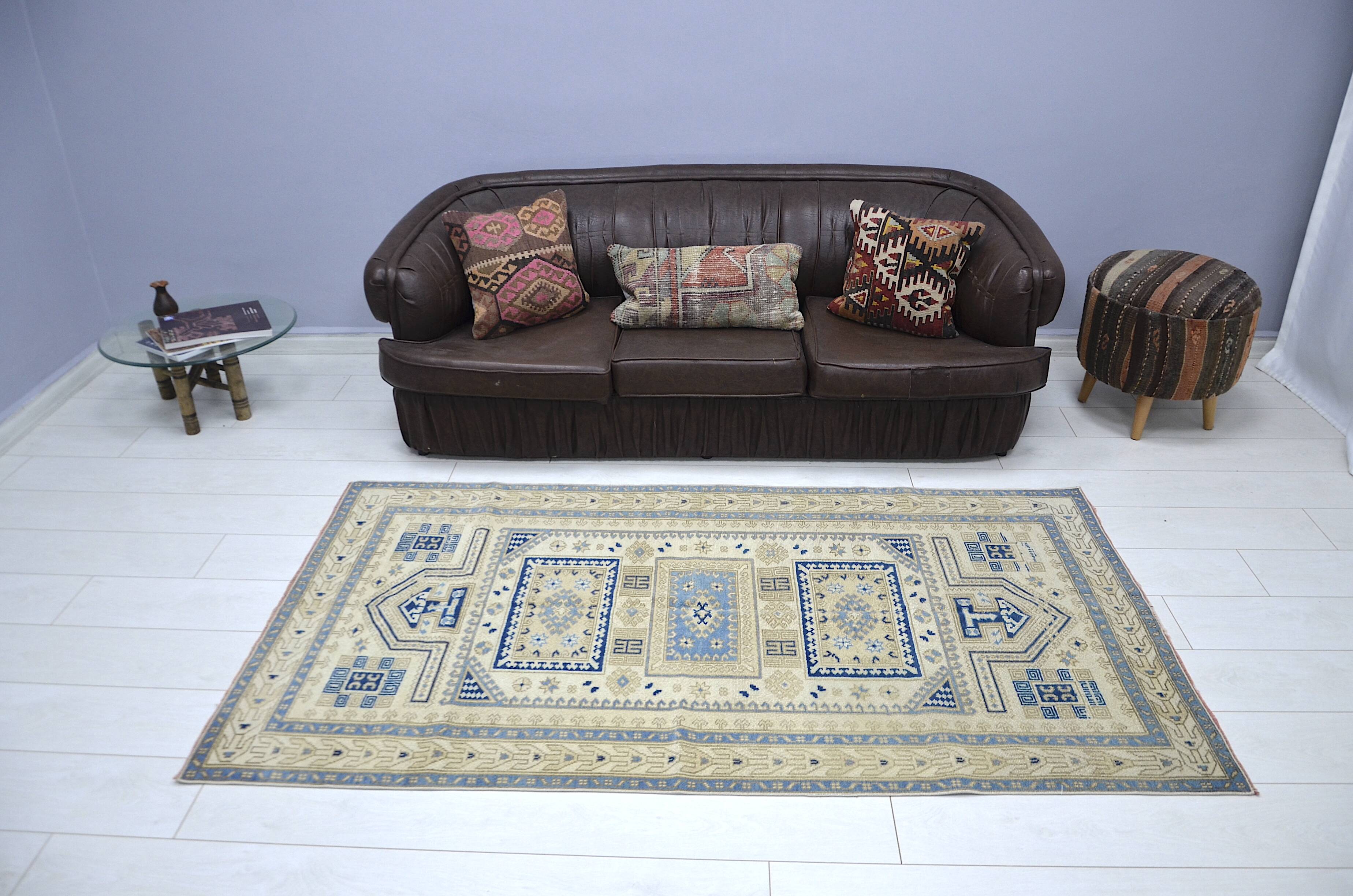 Beige & Blue Turkish Wool Rug sku 2290.