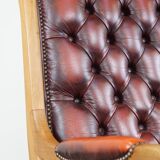 Red flame-grained English cow leather chesterfield armchair