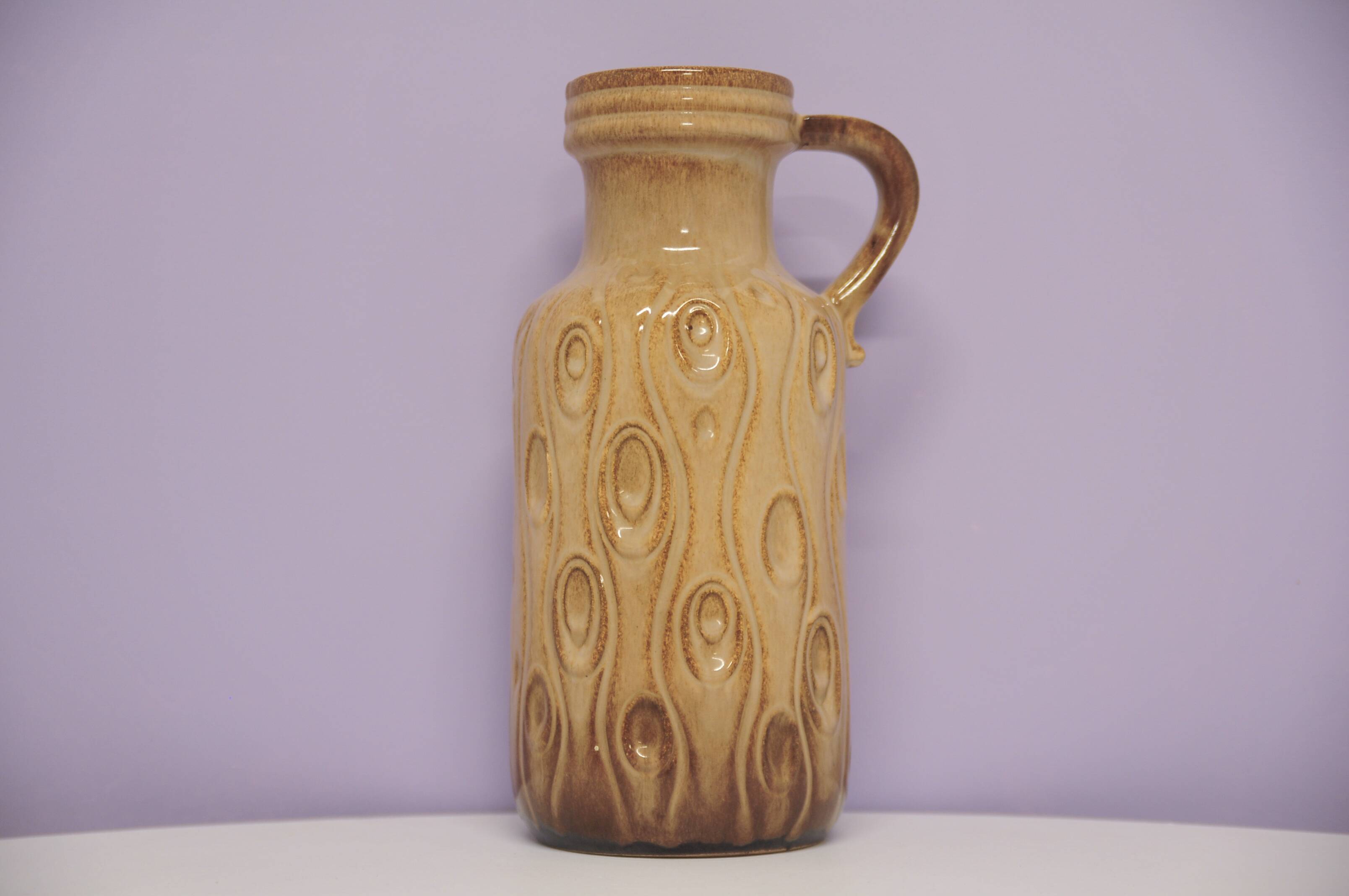 Vintage sand & brown west germany can vase scheurich