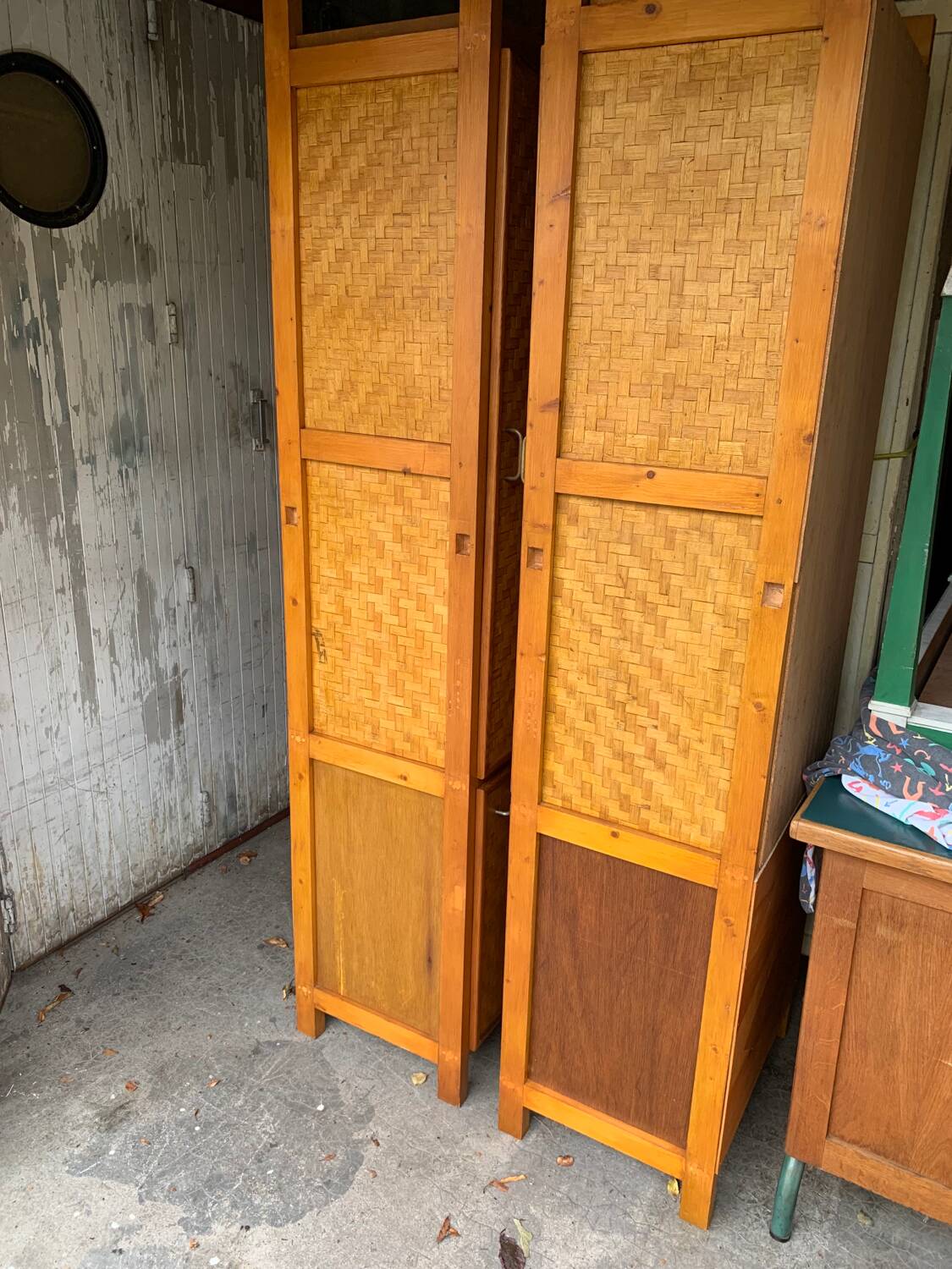 Bamboo cabinet woven and modular pine vintage 1960