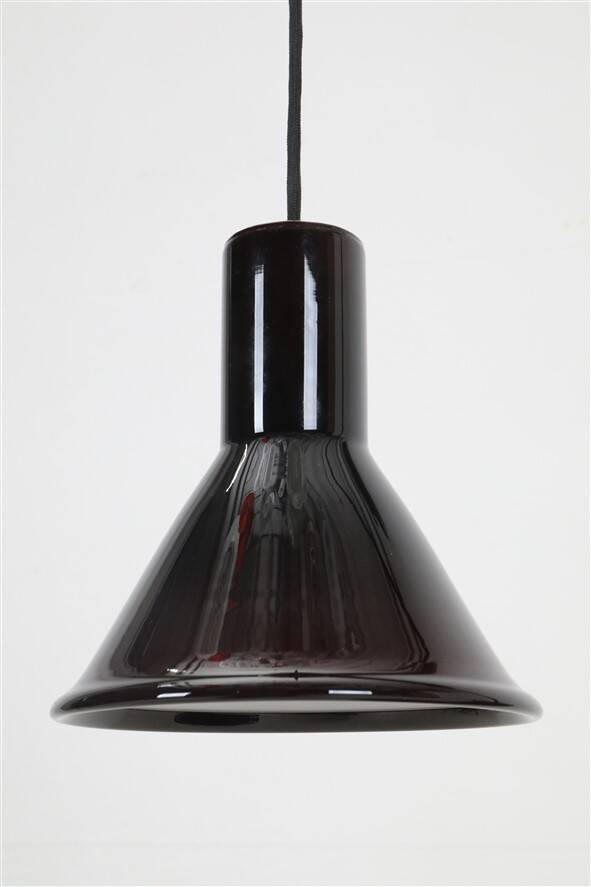 Set of 2 Holmegaard / Michael Bang 'Mini P&T' pendant lamps / handmade glass / red / black / 1970s