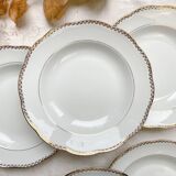 6 Vintage French white and gold porcelain soup plates SPF –