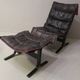 Westnofa patinated leather lounge chair with footrest, Norway 1960s