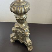 Lampe à poser vintage en bronze ciselé et abat-jour hexagonal