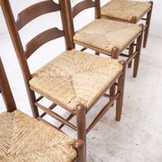 Architectural high-back chairs, straw seat, set of 4.