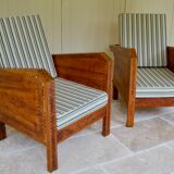 Vintage wooden veranda armchairs with inlaid marquetry 1930s