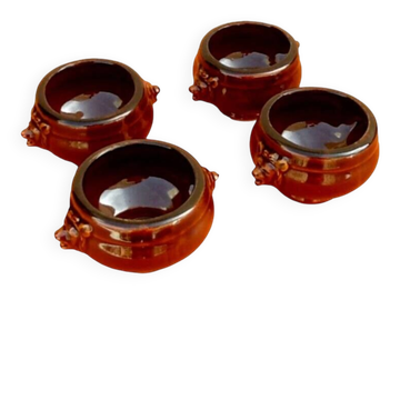 4 Bols soupe à l' oignon  Céramique émaillée Décor " tête de Lion "