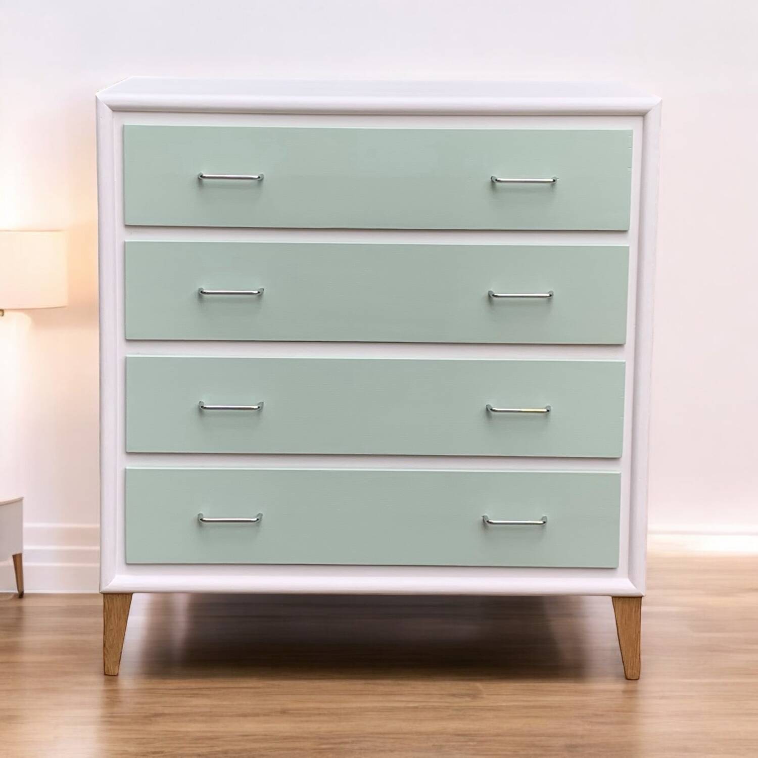 Vintage 1950s compass foot chest of drawers