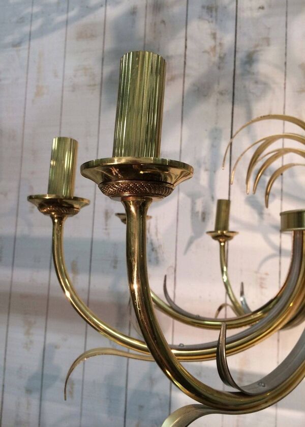 Lustre Ananas en Métal Brossé et Métal Doré dans le Goût de la Maison Charl
