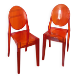 2 Chaises orange Victoria Ghost design Starck éditées par Kartell