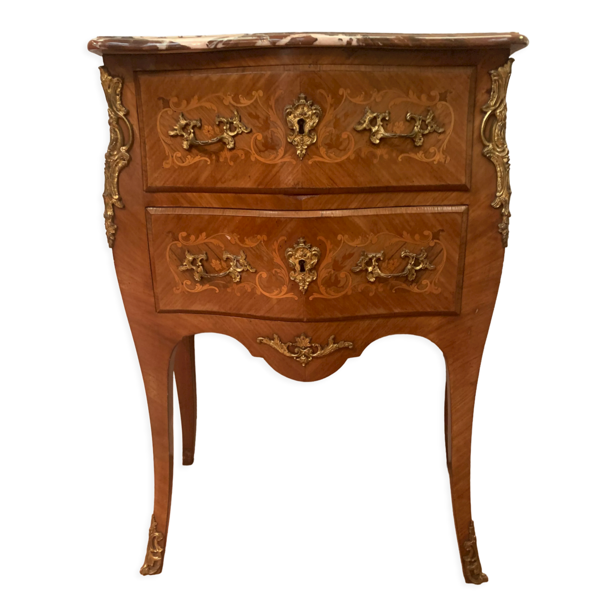 Curved wooden veneer chest of drawers Louis XV / XX century style