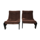 Modernist armchairs wood heaters and brown velvet vintage 70s