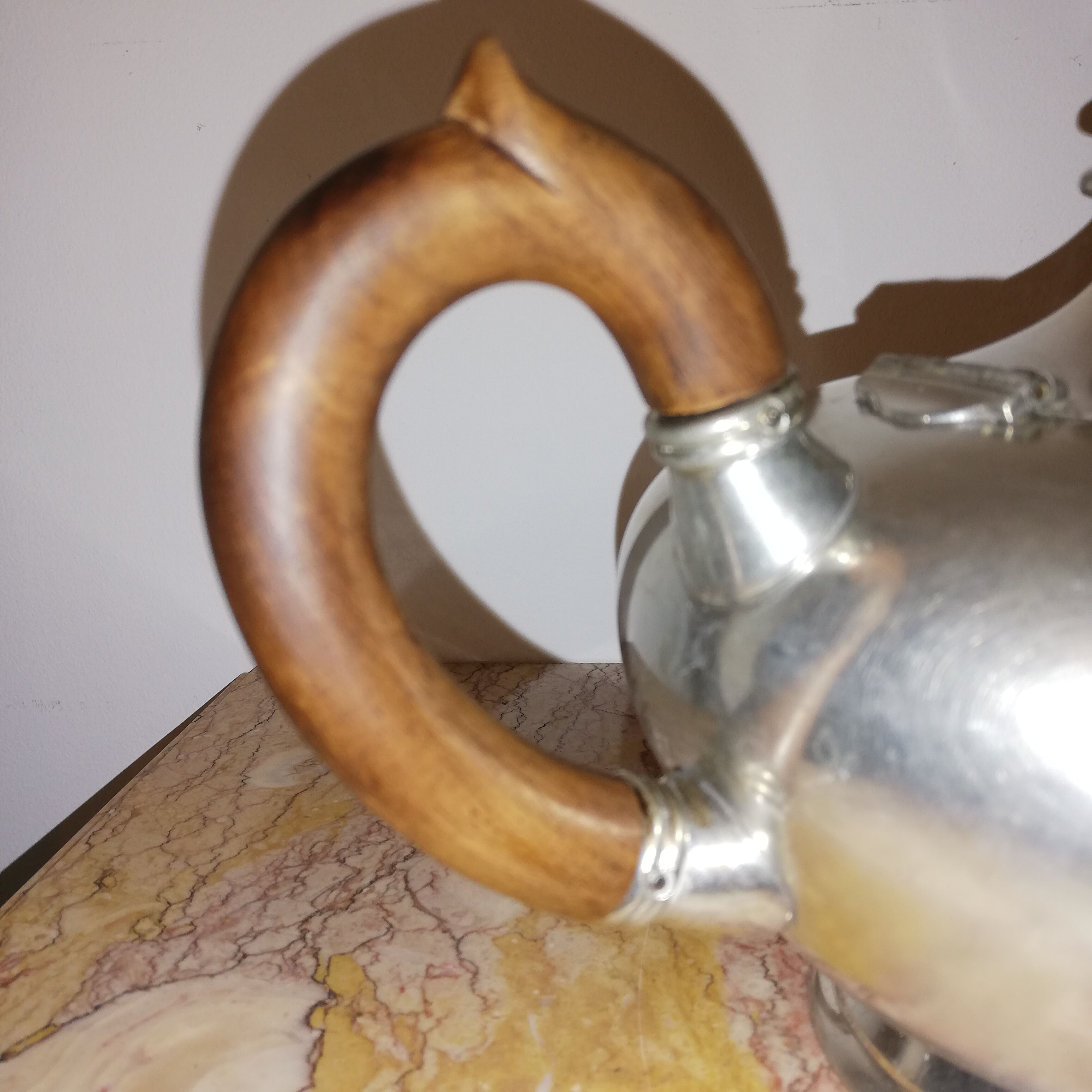 Silver tin teapot signed "from the manor"