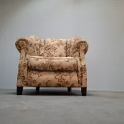 1930s Czech Art Deco Floral Upholstered Wingback Armchair