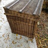 Large old vintage wicker trunk with 2 padlock closures