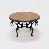 French Wrought Iron and Oak Circle Coffee Table 1960s