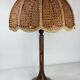 Lampe de table d’abat-jour de champignon en fausse toile de bambou, années 1960