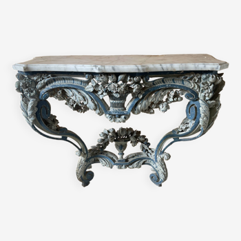 Beautiful Louis XV style wall console in carved wood. White marble. Napoleon III