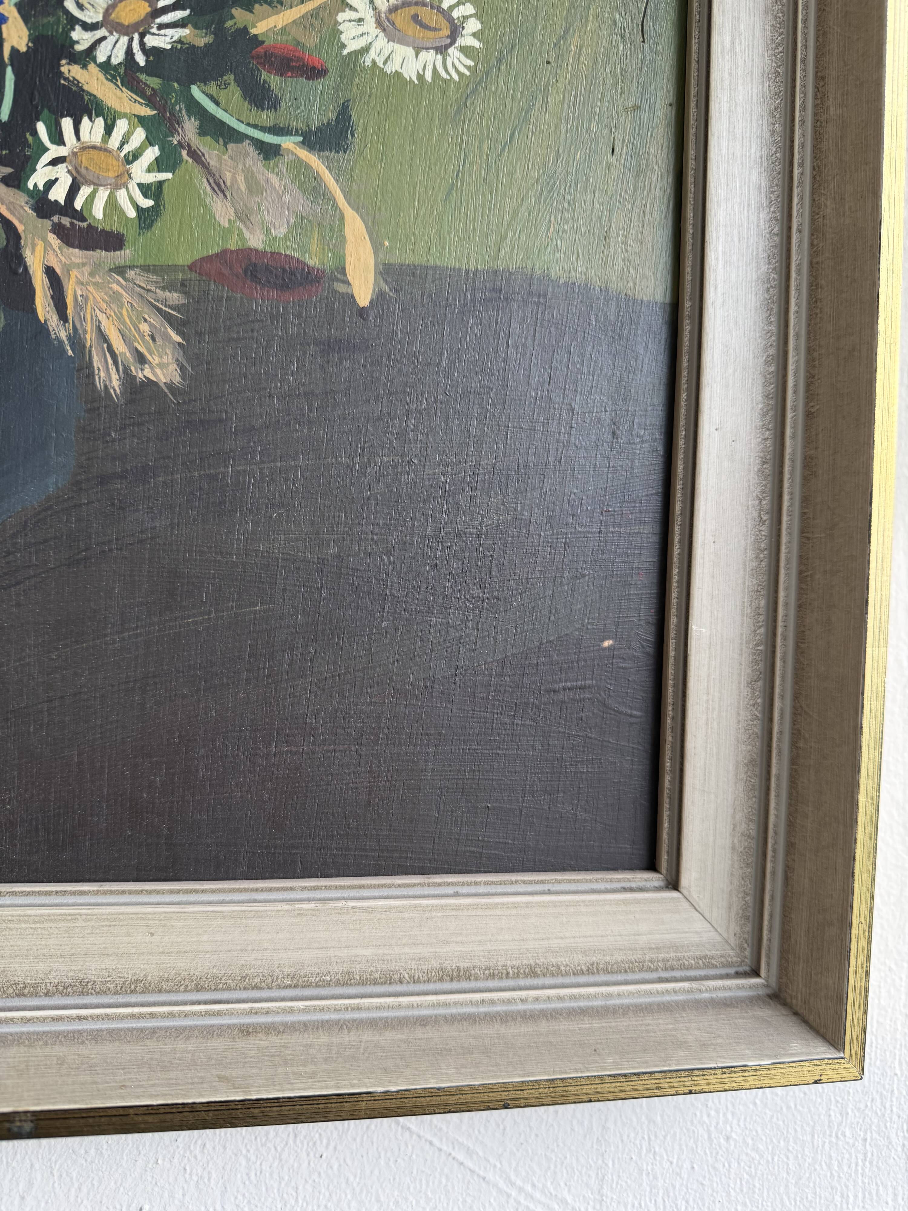 Vintage Original Framed Oil on Wooden Background Artwort
