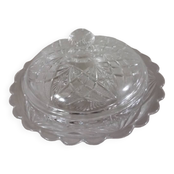 Sucrier/bonbonnière ancien en verre ciselé — Beyit