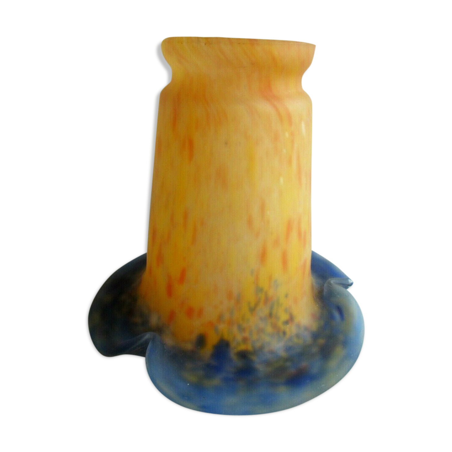 Art deco tulip in speckled glass paste, blue base, signed muller frères lunéville