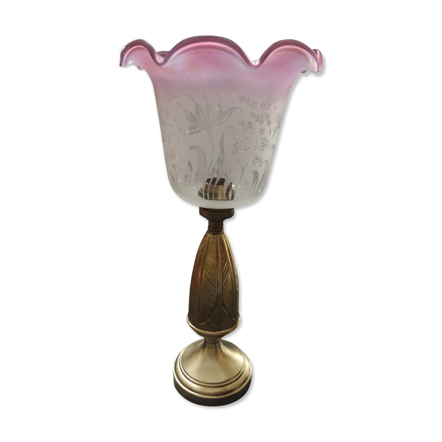 Old brass lamp glass purple Art Deco 1930 TBE H 30 cm
