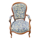 Louis XV cabriolet armchair in wood and animal print blue fabric