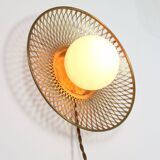 Mid-Century Intricate Wall Lamp in Brass and Opaline Glass, 1950s