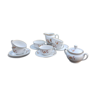 Fine porcelain coffee service, orange/yellow floral pattern, 50s, MZ Czechoslovakia