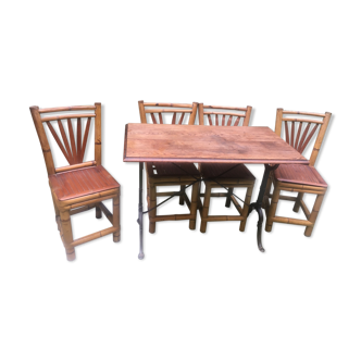 Set table and 4 bamboo chairs