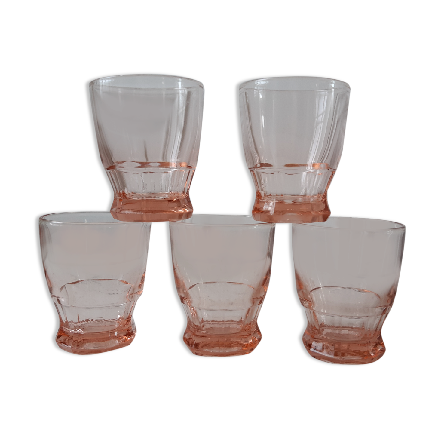 Lot de 5 verres roses art déco années 30