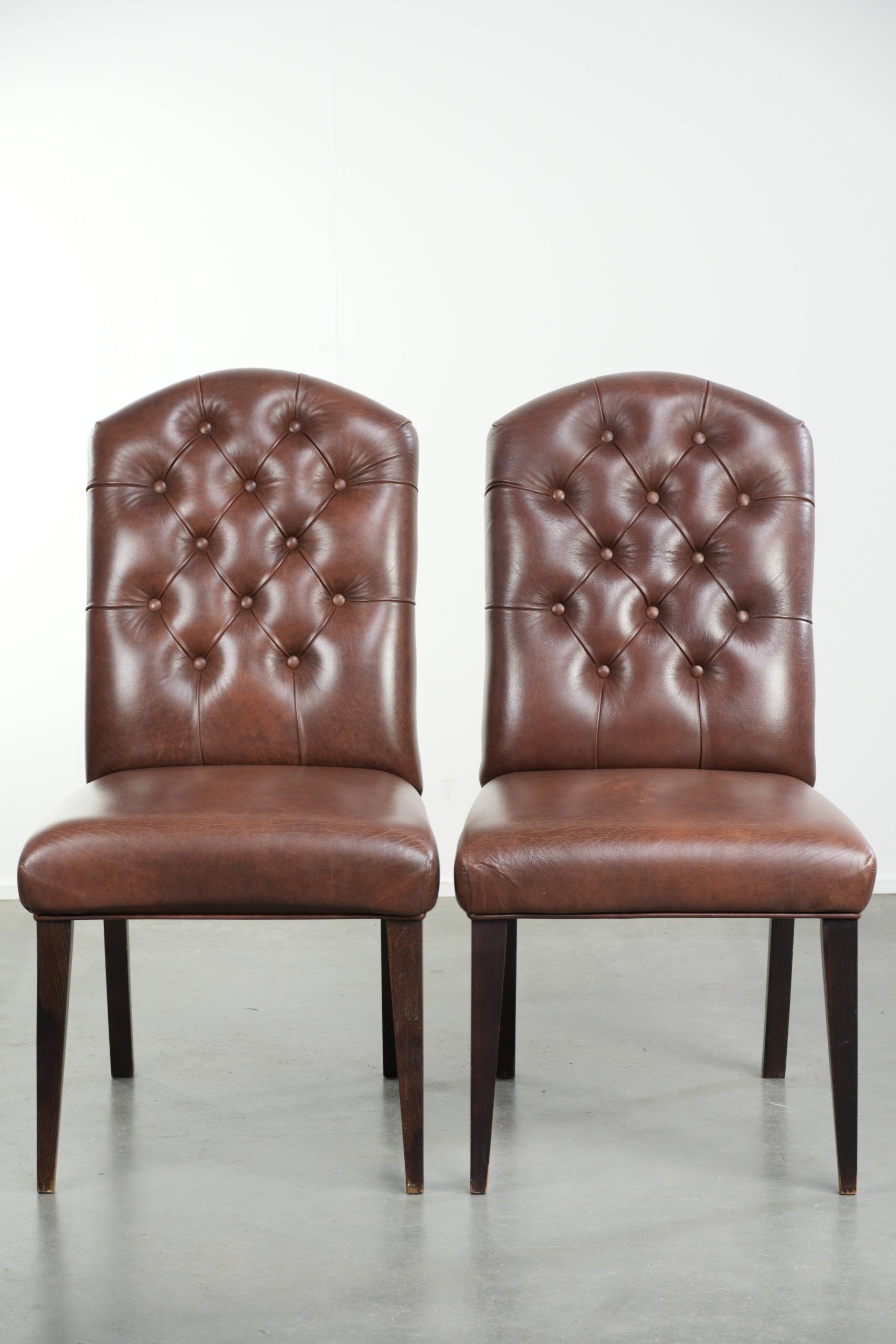 Set of 6 cognac-coloured cow leather Chesterfield dining chairs