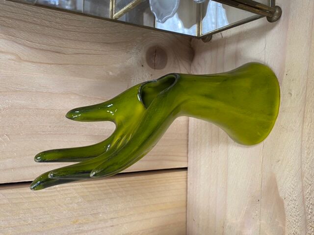 Vintage green hand vase