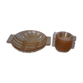 Bowl and its 6 glass peach cups