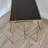 Old end of sofa / Service table with magazine holder / 60s / brass