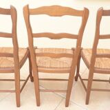 8 Straw chairs with high backs in solid wood