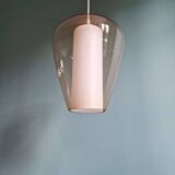 Suspension scandinave en verre satiné blanc et verre transparent rose pâle, 1960