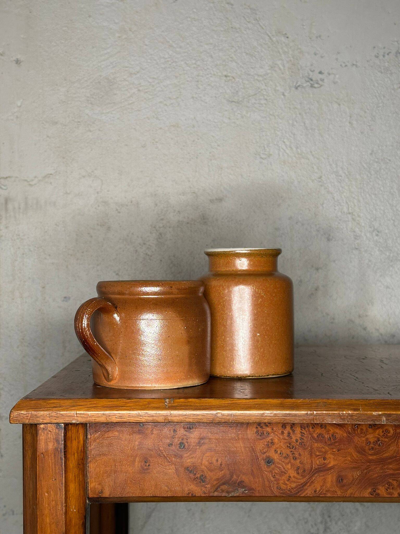 Pair of brown stoneware pots