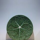 Vintage barbotine dish in the shape of a green cabbage leaf, Portugal