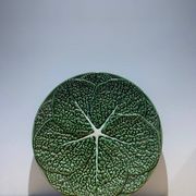 Vintage barbotine dish in the shape of a green cabbage leaf, Portugal