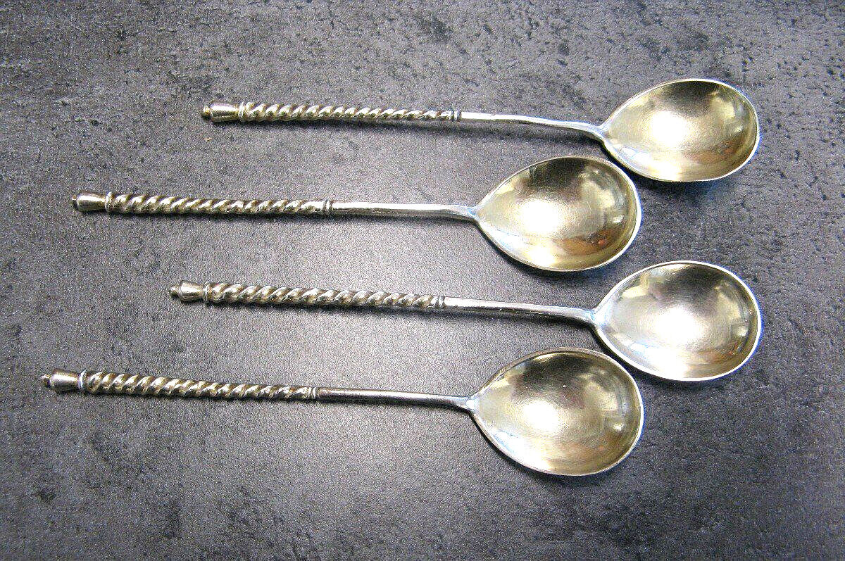 Series of Four Sterling Silver Caviar Spoons