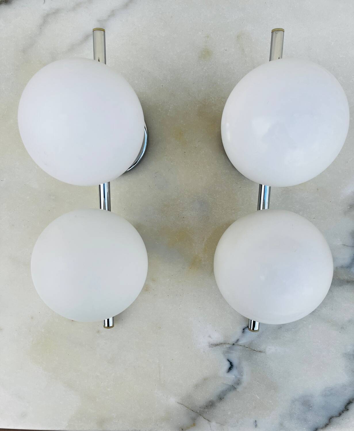 2 vintage double opaline globe wall lights 1960