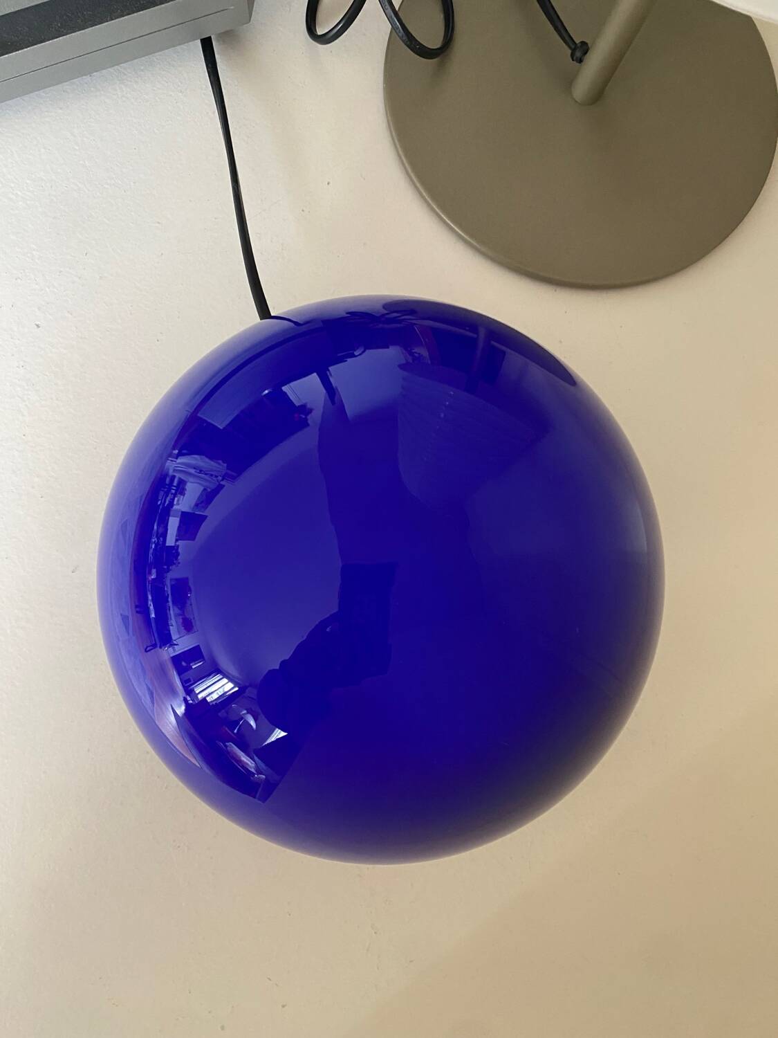 Vintage mushroom lamp globe blue glass 70s style