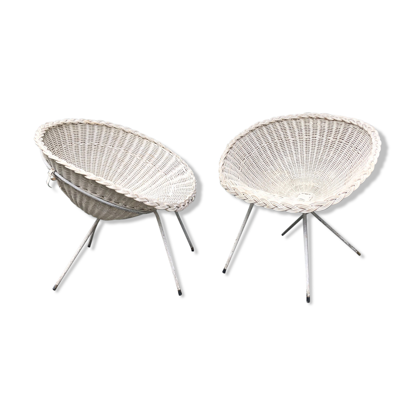 Pair of vintage white rattan armchairs