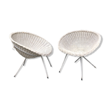 Pair of vintage white rattan armchairs