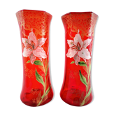 Paire de vases émaillés Legras rouge rubis