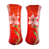 Pair of ruby red Legras enamelled vases