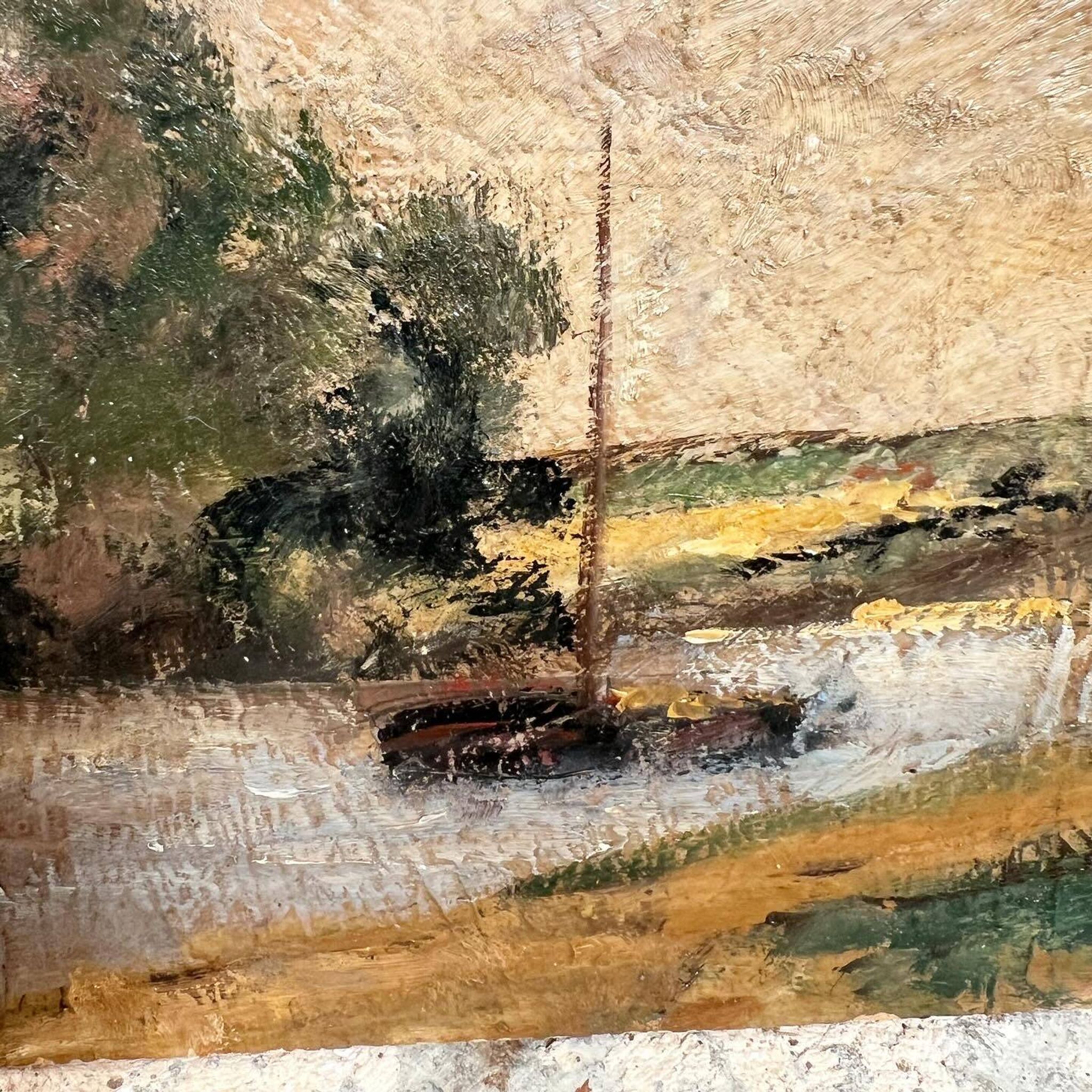 Peinture gabare sur rivière campagne française