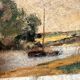 Barge painting on river French countryside